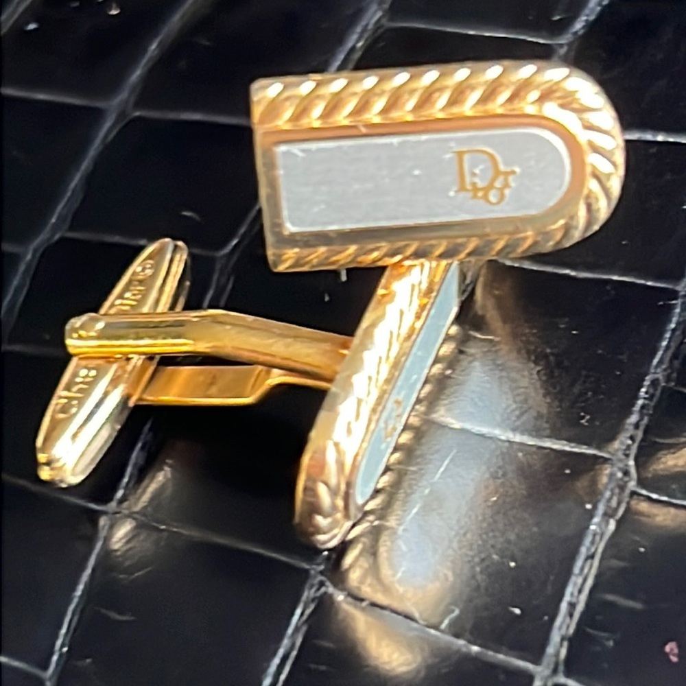 Christian Dior Men's Cuff links Gold & Silver Tone Vintage authentic